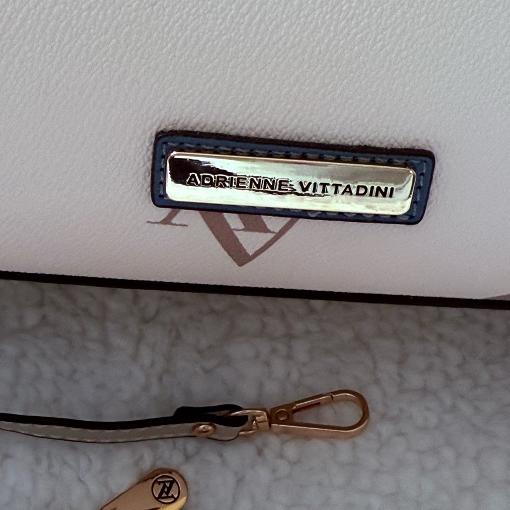 Adrienne Vittadini Beige and Blue Logo Tote with Wristlet - Picture 2 of 15
